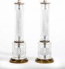 Pair of Neoclassical Style Brass-Mounted Cut-Glass Column-Form Table Lamps