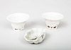 Pair of Chinese Ivory-Glazed Porcelain Rhino Horn-Form Cups and a Lotus Leaf Washer