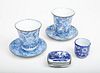 English Metal-Mounted and Transfer-Printed Blue and White Small Soap Dish, Two Chinese Beakers and Saucers, and a Cup