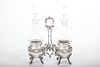 Continental Silver (800) Cruet Stand and Two Cut-Glass Cruets and Stoppers, in the Louis XVI Style