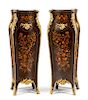 A Pair of Louis XV Style Gilt Bronze Mounted Marquetry Pedestals Height 46 x width 16 x depth 16 inches.