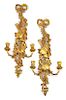 A Pair of Louis XV Style Giltwood Two-Light Sconces Height 40 inches.