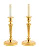 A Pair of Neoclassical Gilt Bronze Candlesticks Mounted as Lamps Height 15 inches.