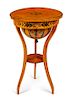A Biedermeier Marquetry Sewing Table Height 30 1/2 x diameter of top 20 inches.