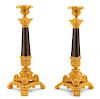 A Pair of Continental Gilt Bronze Candlesticks Height 12 1/8 inches.