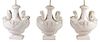 Two Pairs of Italian White-Glazed Ceramic Lamps Height overall 35 inches.