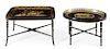 Two Victorian Painted Tole Tray Tables Height of tallest 19 x width 31 1/2 x depth 23 1/2 inches.
