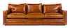 A Custom Leather-Upholstered Three-Seat Sofa Height 35 x width 108 x depth 40 inches.