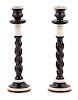 A Pair of Turned Ebony Candlesticks Height 9 1/4 inches.