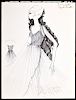 Large Karl Lagerfeld Fashion Drawing, Elizabeth Taylor