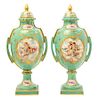 A Pair of French Porcelain Lidded Urns Height 20 1/4 inches.