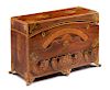 An English Marquetry and Mahogany Jewelry Casket Height 10 x width 15 x depth 6 inches.