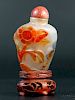 Chinese Agate Snuff Bottle with Wood Stand