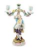 A Meissen Porcelain Figural Two-Light Candelabrum Height 13 1/2 inches.