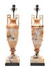 A Pair of Alabaster Table Lamps Height overall 22 1/4 inches.