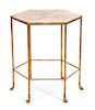 A Modern Gilt Metal and Faux-Goat Skin Hexagonal Side Table Height 29 x diameter 22 inches.