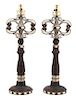 A Pair of Moroccan Inlaid Table Lamps Height 18 inches.
