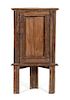 A Continental Carved Oak Painted Corner Cabinet Height 43 1/2 x width 23 1/2 x depth 10 1/2 inches.