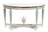 A Louis XVI Style Carved and Painted Marble Top Console Table Height 34 x width 60 x depth 22 inches.