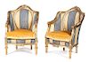 A Pair of Louis XVI Style Carved Giltwood Bergeres Height 45 1/2 inches.