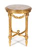 A Louis XVI Style Carved and Gilt Painted Pedestal Table Height 29 x diameter 19 1/2 inches.