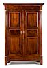 A French Empire Mahogany Armoire Height 90 x width 59 x depth 26 inches.