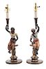 A Pair of Cold Painted Blackamoor Figural Lamps Height overall 24 inches.