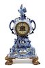 A Continental Blue and White Porcelain Clock Height overall 19 inches.