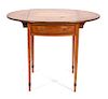 A George III Style Inlaid Fruitwood Pembroke Table Height 29 1/2 x width 37 1/2 x depth 26 3/4 inches.