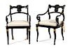 A Set of Twelve Regency Style Black Lacquer and Gilt Chairs
