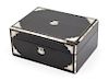 An English Black Lacquer and Mother-of-Pearl Inset Sewing Box Height 5 x width 11 3/4 x depth 9 inches.