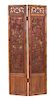 An Asian Carved Pine and Red Lacquer Two Panel Screen Each panel, height 83 x width 18 inches.