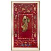 ANTIQUE large Chinese red needlepoint Daoist embroidery , 19th century