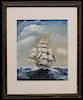 Signed, 1947 Mixed Media Painting of Clipper Ship