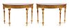 A Pair of George III Style Parcel-Gilt and Inlaid Satinwood Consoles