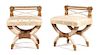 A Pair of Empire Style Parcel-Gilt and Cream-Painted Stools