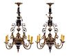 A Pair of French Gilt-Bronze and Porcelain Four-Light Chandeliers Height 27 1/2 x diameter 21 1/2 inches.