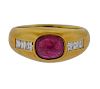 18K Gold Diamond Ruby Cabochon Ring