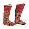 Uzbek Leather Boots, Central Asia, late 19th century, with applique and embroidery, ht. 17 in.