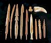 11 Inuit Bone, Wood, Antler, & Tooth Harpoon Parts