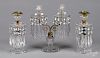 Flint glass and brass three-piece candelabra set