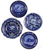 Four Staffordshire historical blue toddy and cup plates