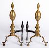 Pair of Federal brass double lemon top andirons
