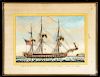Pair of French color engravings of American ships