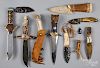 Six faux bone, stag and flint knives, etc.