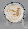 Miniature Leeds blue feather edge plate, early 19th c., with relief decoration of a chicken
