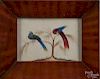 Pennsylvania watercolor fraktur bookplate, 19th c. of two plumed birds