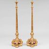 Pair of Neoclassical Style Giltwood Columnar Standing Lamps
