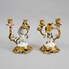 Pair of Louis XV Style Gilt-Metal Mounted Porcelain Two-Light Candelabra