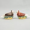 Pair of Continental Porcelain Pigeon Form Boxes and Covers